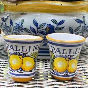 Deruta Italy Pallini Limoncello Italian Ceramic Pottery Shot Glasses - Set of 2